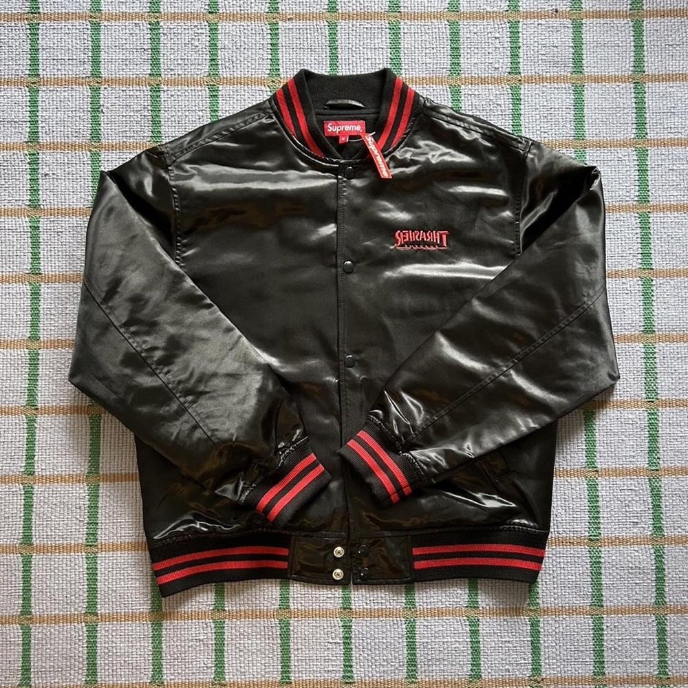Supreme Satin Black Bomber with Red Highlights